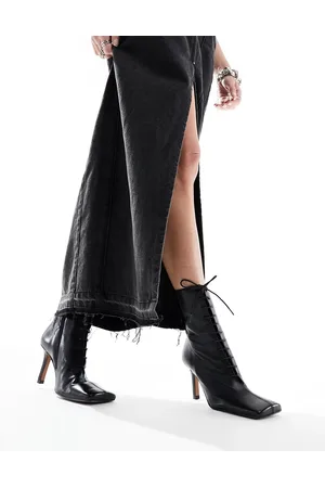 ASOS Eclipse - Stivali neri in pelle premium con punta squadrata e lacci