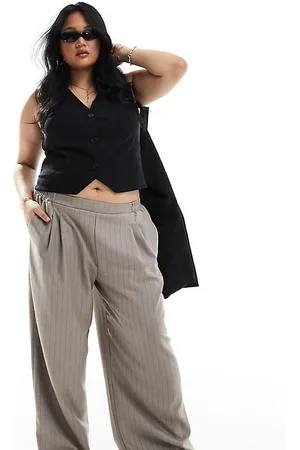ASOS Curve - Pantaloni a fondo ampio color pietra con righe nere