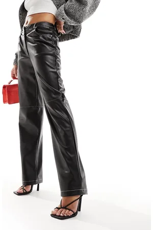 Aria Cove Pantaloni in pelle sintetica neri con cuciture a contrasto