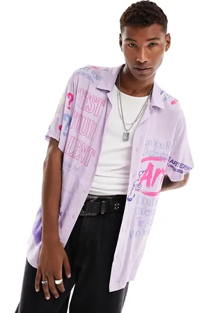 Coney Island Picnic Camicia a maniche corte con colletto rever con stampe vistose a tema scuola d