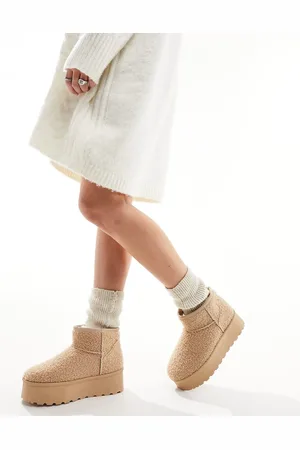 Truffle Collection Stivaletti flatform in pile borg color cuoio