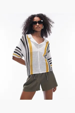 Topshop Polo in maglia a righe traforata