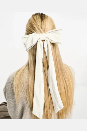 My Accessories London - Fermaglio per capelli a forma di fiocco lungo in velluto con strass