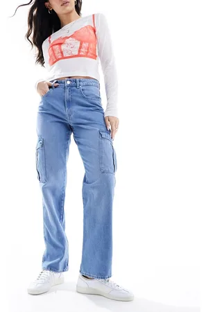 ONLY Riley - Jeans cargo dritti a vita alta lavaggio azzurro