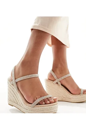 Glamorous Wide Fit Sandali con zeppa stile espadrilles a pianta larga con strass color