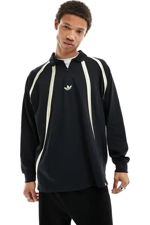 adidas Polo unisex da rugby stile basket nera e bianco sporco