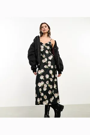 AllSaints In esclusiva per ASOS - - Tierny - Vestito sottoveste lungo in raso con stampa di rose