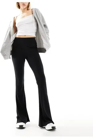 ASOS Pantaloni con fondo ampio e bordo ondulato neri a coste