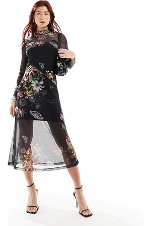 AllSaints Hanna Sanibel - Vestito midi in rete a fiori