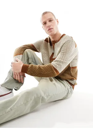 ASOS Maglione lavorato vestibilità comoda color block beige e marrone