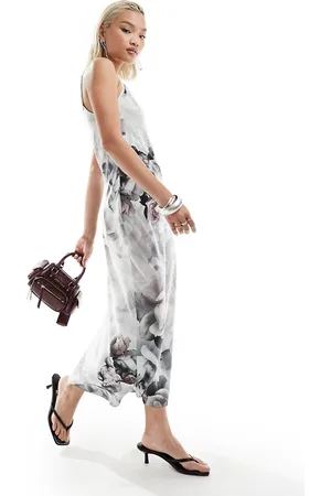 AllSaints Bryony Valley - Vestito midi in raso blu a fiori