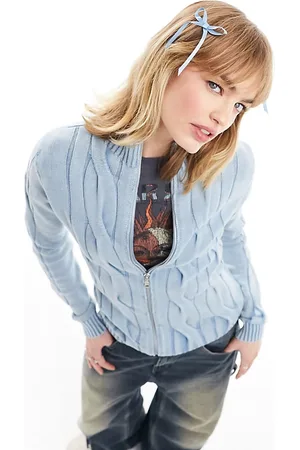 Reclaimed Maglione a trecce con zip lavaggio acido