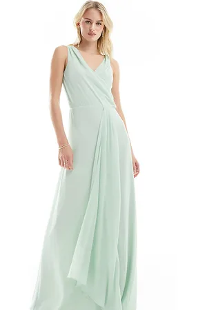 TFNC Vestito lungo da damigella aderente color menta fresca con scollo alla Bardot