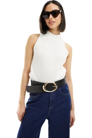 JJXX Canotta in maglia bianca allacciata al collo