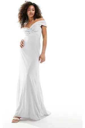 TFNC Vestito lungo da damigella aderente color con scollo alla Bardot