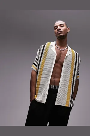 Topman Camicia in maglia traforata bianca a righe