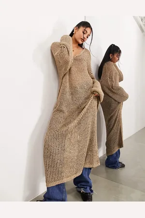ASOS Vestito lungo oversize in maglia traforata color avena