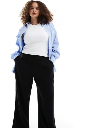 ASOS ASOS DESIGN Curve - Pantaloni dad fit a fondo ampio neri in misto lino