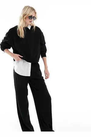 ASOS ASOS DESIGN Tall - Pantaloni dad a fondo ampio neri in misto lino