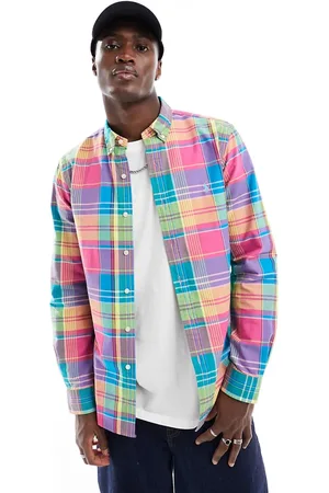 Ralph Lauren Camicia Oxford slim a quadri e turchese con logo