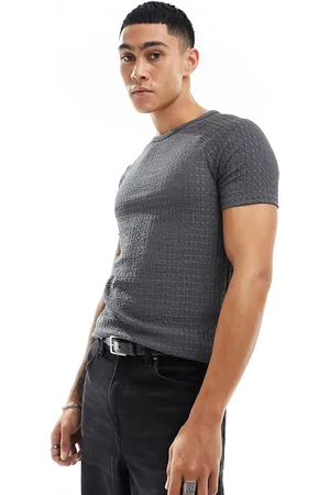 ASOS T-shirt attillata con maniche raglan in tessuto stropicciato scuro