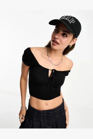 Cotton On Cotton On - Crop top a maniche corte allacciato sul davanti