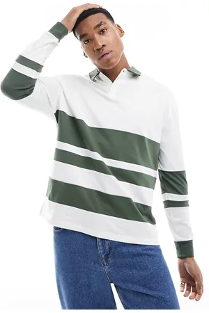 ASOS Polo oversize a maniche lunghe stile rugby bianca e verde con design cut & sew