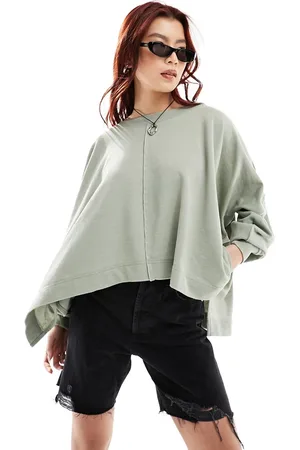 Free People Felpa kaki slavato oversize con cuciture a vista