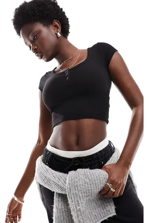 Cotton On Cotton On - Crop top a maniche corte lavorato a nido d