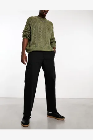 Cotton On Cotton On - Pantaloni cargo comodi neri con motivo a spina di pesce