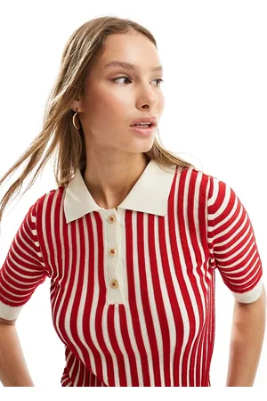 MANGO Polo in maglia a righe rossa e bianca