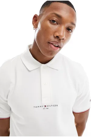 Tommy Hilfiger Polo bianca vestibilità classica con logo e bordi a contrasto