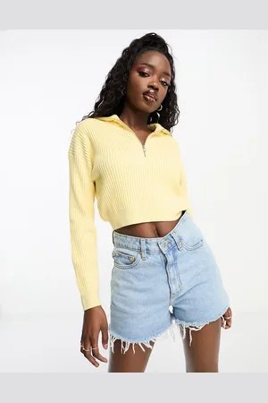 Cotton On Cotton On - Maglione taglio corto giallo sbiadito a coste con zip corta