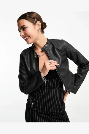 Cotton On Cotton On - Giacca biker elasticizzata in pelle sintetica slavato