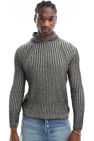 Reclaimed Maglione marrone a coste unisex a pieghe con cappuccio