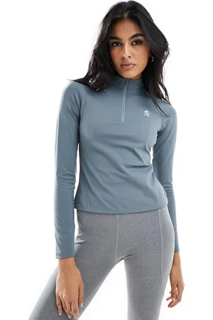Gym King 365 - Top a maniche lunghe blu petrolio con zip corta