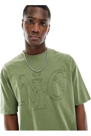 ASOS T-shirt oversize kaki con stampa applicata davanti effetto consumato