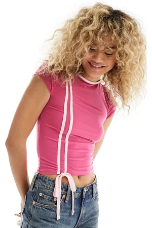 COLLUSION T-shirt rosa a righe con maniche ad aletta
