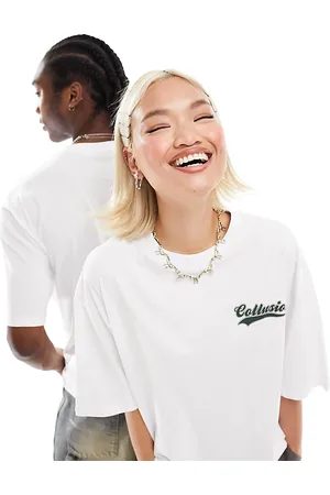 COLLUSION Unisex - T-shirt bianca con logo stile college