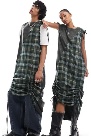 Reclaimed Vestito unisex a quadri con dettaglio arricciato