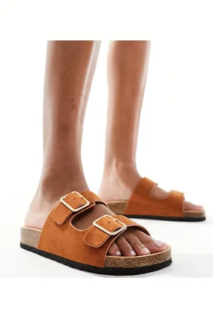 Glamorous Wide Fit Sandali color cuoio con due cinturini e plantare a pianta larga