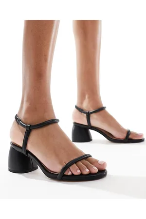 London Rebel Sandali minimal con tacco nere con cinturino alla caviglia