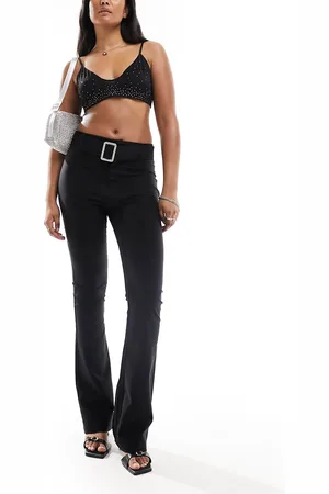 Heartbreak Pantaloni a vita medio alta neri in bengalina con cintura e fibbia con strass in coordinato