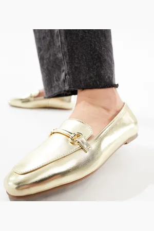 London Rebel London Rebel - Mocassini color champagne a pianta larga con morsetto