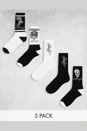 ED HARDY Rocama - Confezione da 5 calzini sportivi color bianco e nero