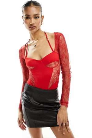 ASOS Body a corsetto con inserti in pizzo e coprispalle