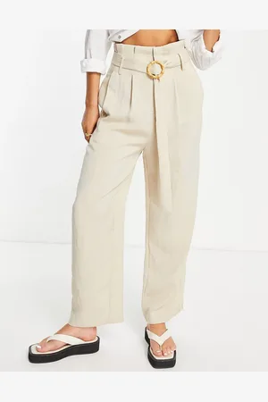 Urban Revivo Pantaloni a vita alta in lino beige con cintura