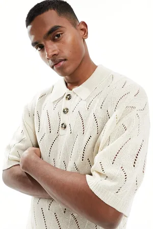 ASOS Polo oversize in maglia traforata color pietra