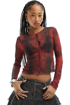 Reclaimed Cardigan rosso animalier in rete trasparente