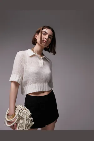 Topshop Polo in maglia trasparente color avorio